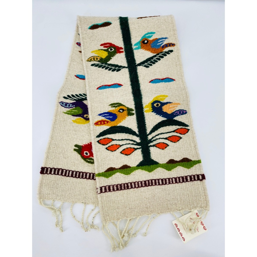 Mario Chavez Zapotec Wool Table Runner OS Cream Arbol de la Vida Bird Woven